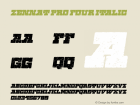 Zennat Pro Four Italic 1.000 Font Sample