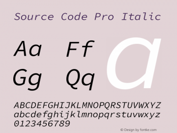 Source Code Pro Italic Version 1.000 Font Sample