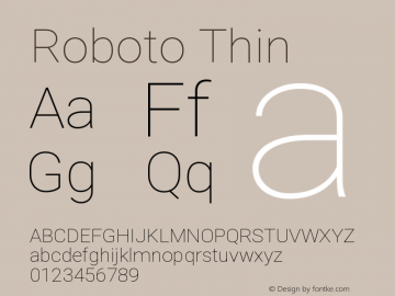 Roboto Thin Version 2.000980; 2014 Font Sample