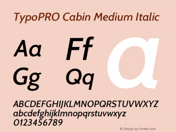 TypoPRO Cabin Medium Italic Version 1.005 Font Sample