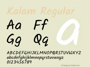Kalam Regular Version 1.200;PS 1.0;hotconv 1.0.78;makeotf.lib2.5.61930; ttfautohint (v1.1) -l 7 -r 28 -G 50 -x 13 -D latn -f deva -w G Font Sample