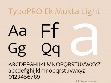 TypoPRO Ek Mukta Light Version 1.2 Font Sample