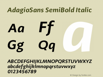 AdagioSans SemiBold Italic Version 1.000 Font Sample