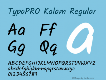 TypoPRO Kalam Regular Version 1.200;PS 1.0;hotconv 1.0.78;makeotf.lib2.5.61930; ttfautohint (v1.1) -l 7 -r 28 -G 50 -x 13 -D latn -f deva -w G图片样张