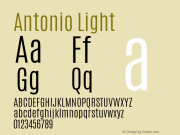 Antonio Light Version 1 ; ttfautohint (v0.94.20-1c74) -l 8 -r 50 -G 200 -x 0 -w 