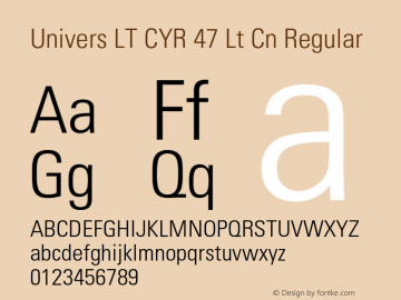 Univers LT CYR 47 Lt Cn Regular Version 1.00 Build 1000 Font Sample