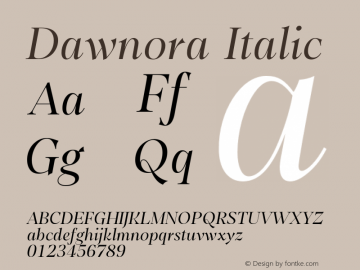 Dawnora Italic Version 1.000 Font Sample