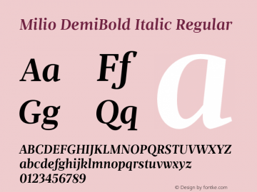 Milio DemiBold Italic Regular Version 1.000;PS 001.001;hotconv 1.0.56图片样张