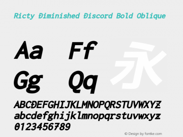 Ricty Diminished Discord Bold Oblique Version 3.2.3 Font Sample