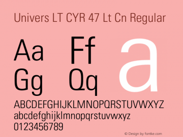 Univers LT CYR 47 Lt Cn Regular Version 1.000 Build 1000 Font Sample