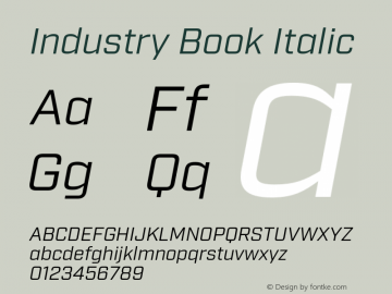 Industry Book Italic Version 2.200;PS 002.200;hotconv 1.0.70;makeotf.lib2.5.58329 Font Sample