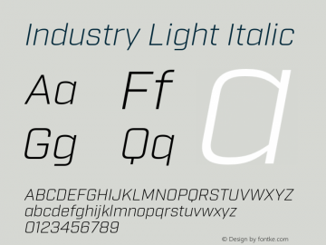 Industry Light Italic Version 2.200;PS 002.200;hotconv 1.0.70;makeotf.lib2.5.58329图片样张