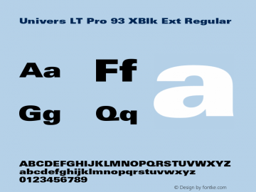 Univers LT Pro 93 XBlk Ext Regular Version 1.000 Build 1000 Font Sample