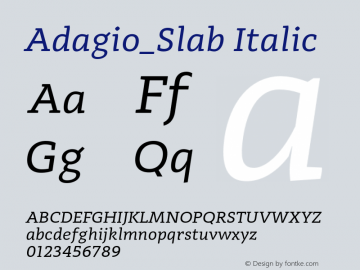 Adagio_Slab Italic Version 1.000;PS 001.000;hotconv 1.0.70;makeotf.lib2.5.58329 Font Sample