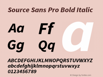 Source Sans Pro Bold Italic Version 1.050;PS 1.000;hotconv 1.0.70;makeotf.lib2.5.5900 Font Sample