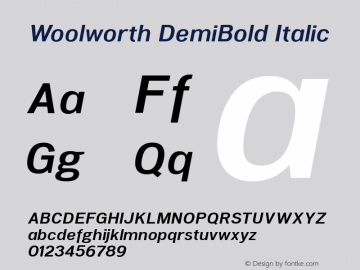 Woolworth DemiBold Italic Version 1.000 Font Sample