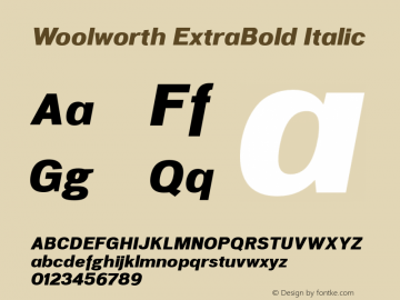 Woolworth ExtraBold Italic Version 1.000 Font Sample