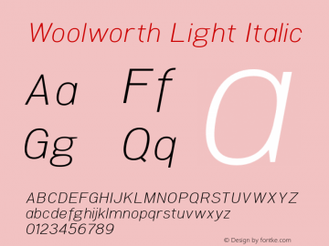 Woolworth Light Italic Version 1.000图片样张