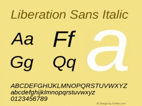 Liberation Sans Italic Version 1.00 Font Sample