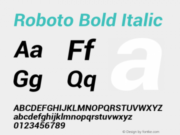Roboto Bold Italic Version 1.00000; 2011图片样张