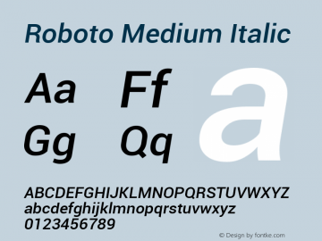 Roboto Medium Italic Version 1.00000; 2011图片样张