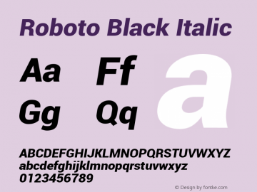 Roboto Black Italic Version 1.00000; 2011图片样张