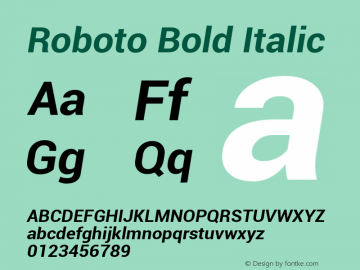 Roboto Bold Italic Version 1.00000; 2011 Font Sample