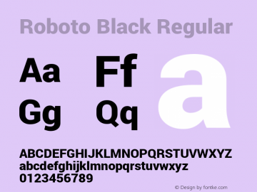 Roboto Black Regular Version 1.100141; 2013 Font Sample