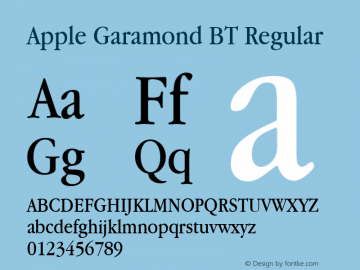 Apple Garamond BT Regular 3.7d1 Font Sample