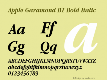 Apple Garamond BT Bold Italic 4 Mar 1991 Font Sample