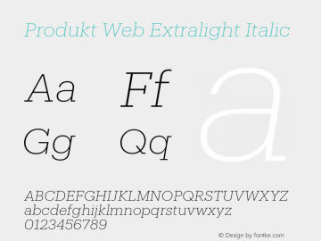 Produkt Web Extralight Italic Version 1.1 2014 Font Sample