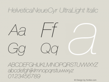 HelveticaNeueCyr UltraLight Italic 001.000 Font Sample