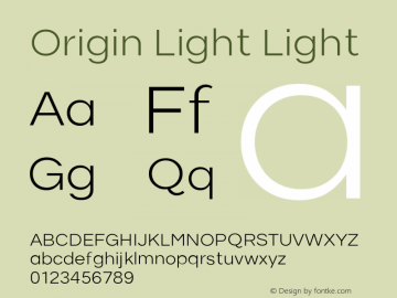 Origin Light Light Version 1.00 2014 Font Sample