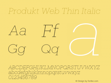 Produkt Web Thin Italic Version 1.1 2014 Font Sample