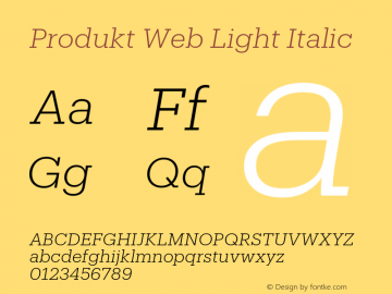 Produkt Web Light Italic Version 1.1 2014 Font Sample