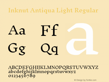 Inknut Antiqua Light Regular Version 1.000; ttfautohint (v1.2) -l 12 -r 12 -G 72 -x 0 -D deva -f deva -w G -c -X 