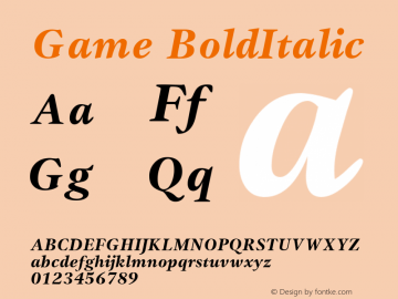 Game BoldItalic Macromedia Fontographer 4.1 22.06.1995 Font Sample