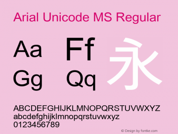 Arial Unicode MS Regular Version 1.01x Font Sample