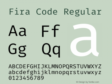 Fira Code Regular Version 3.111;PS 3.111;hotconv 1.0.72;makeotf.lib2.5.5900 Font Sample