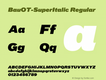 BauOT-SuperItalic Regular Version 7.504; 2007; Build 1020 Font Sample