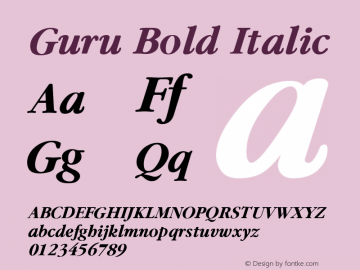 Guru Bold Italic Version 2.20 February 15, 2008 Font Sample