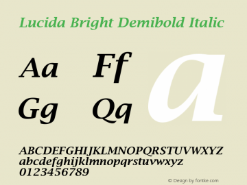 Lucida Bright Demibold Italic September 21, 1998; 1.00 (JAVA) Font Sample