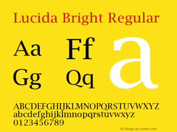 Lucida Bright Regular January 28, 2000; 1.10 (JAVA) Font Sample