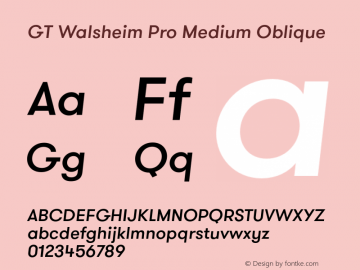 GT Walsheim Pro Medium Oblique 001.001 Font Sample