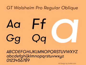 GT Walsheim Pro Regular Oblique 001.001 Font Sample