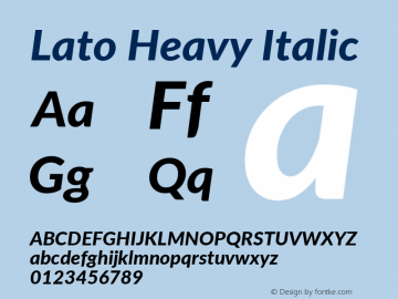 Lato Heavy Italic Version 2.010; 2014-09-01; http://www.latofonts.com/ Font Sample