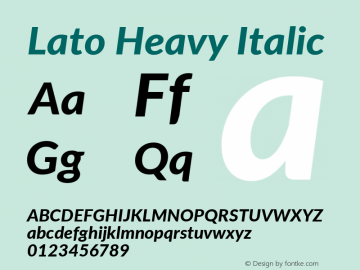 Lato Heavy Italic Version 2.010; 2014-09-01; http://www.latofonts.com/ Font Sample
