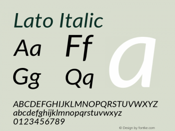 Lato Italic Version 2.010; 2014-09-01; http://www.latofonts.com/ Font Sample