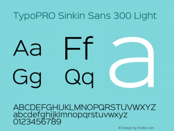 TypoPRO Sinkin Sans 300 Light Sinkin Sans (version 1.0)  by Keith Bates   •   © 2014   www.k-type.com Font Sample