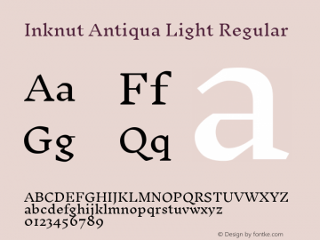 Inknut Antiqua Light Regular Version 1.001; ttfautohint (v1.2) -l 12 -r 12 -G 200 -x 14 -D deva -f deva -w G -X 